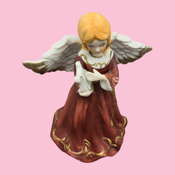 Hand-Painted Tearful Bisque Porcelain Angel with Harp Vintage Rotating Music Box - Picture 5 of 13